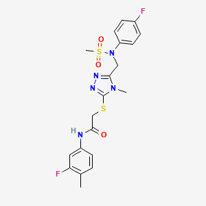 molecular formula C20H21F2N5O3S2 B11298630 N-(3-fluoro-4-methylphenyl)-2-[(5-{[(4-fluorophenyl)(methylsulfonyl)amino]methyl}-4-methyl-4H-1,2,4-triazol-3-yl)sulfanyl]acetamide 