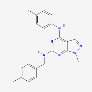 molecular formula C21H22N6 B11298640 1-methyl-N~6~-(4-methylbenzyl)-N~4~-(4-methylphenyl)-1H-pyrazolo[3,4-d]pyrimidine-4,6-diamine 