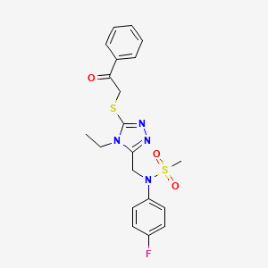 molecular formula C20H21FN4O3S2 B11299473 N-({4-ethyl-5-[(2-oxo-2-phenylethyl)sulfanyl]-4H-1,2,4-triazol-3-yl}methyl)-N-(4-fluorophenyl)methanesulfonamide 