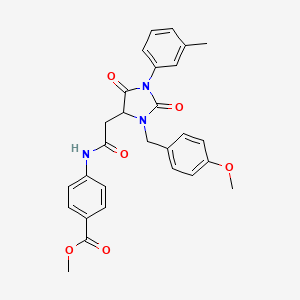 molecular formula C28H27N3O6 B11299862 Methyl 4-({[3-(4-methoxybenzyl)-1-(3-methylphenyl)-2,5-dioxoimidazolidin-4-yl]acetyl}amino)benzoate 