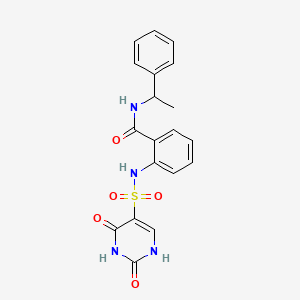 molecular formula C19H18N4O5S B11299979 2-{[(2-hydroxy-6-oxo-1,6-dihydropyrimidin-5-yl)sulfonyl]amino}-N-(1-phenylethyl)benzamide 