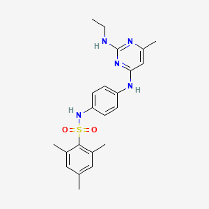 molecular formula C22H27N5O2S B11299988 N-(4-((2-(ethylamino)-6-methylpyrimidin-4-yl)amino)phenyl)-2,4,6-trimethylbenzenesulfonamide 