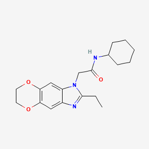 molecular formula C19H25N3O3 B11300467 N-cyclohexyl-2-(2-ethyl-6,7-dihydro-1H-[1,4]dioxino[2,3-f]benzimidazol-1-yl)acetamide 