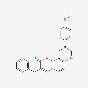 molecular formula C27H25NO4 B11300497 3-benzyl-9-(4-ethoxyphenyl)-4-methyl-9,10-dihydro-2H,8H-chromeno[8,7-e][1,3]oxazin-2-one 