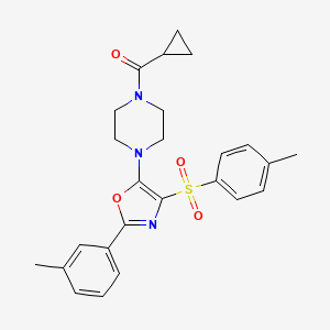 molecular formula C25H27N3O4S B11300533 Cyclopropyl(4-{2-(3-methylphenyl)-4-[(4-methylphenyl)sulfonyl]-1,3-oxazol-5-yl}piperazin-1-yl)methanone 