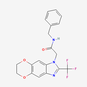 molecular formula C19H16F3N3O3 B11300661 N-benzyl-2-[2-(trifluoromethyl)-6,7-dihydro-1H-[1,4]dioxino[2,3-f]benzimidazol-1-yl]acetamide 