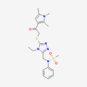 molecular formula C21H27N5O3S2 B11302506 N-[(4-ethyl-5-{[2-oxo-2-(1,2,5-trimethyl-1H-pyrrol-3-yl)ethyl]sulfanyl}-4H-1,2,4-triazol-3-yl)methyl]-N-phenylmethanesulfonamide 