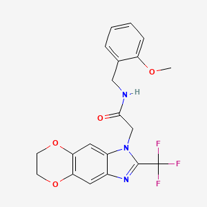 molecular formula C20H18F3N3O4 B11302857 N-(2-methoxybenzyl)-2-[2-(trifluoromethyl)-6,7-dihydro-1H-[1,4]dioxino[2,3-f]benzimidazol-1-yl]acetamide 