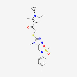 molecular formula C23H29N5O3S2 B11303107 N-[(5-{[2-(1-cyclopropyl-2,5-dimethyl-1H-pyrrol-3-yl)-2-oxoethyl]sulfanyl}-4-methyl-4H-1,2,4-triazol-3-yl)methyl]-N-(4-methylphenyl)methanesulfonamide 