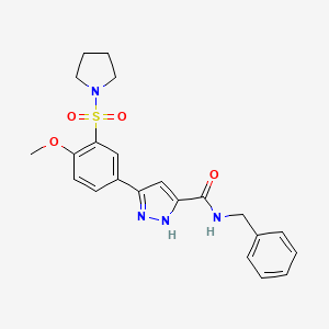 molecular formula C22H24N4O4S B11303288 N-benzyl-5-[4-methoxy-3-(pyrrolidin-1-ylsulfonyl)phenyl]-1H-pyrazole-3-carboxamide 