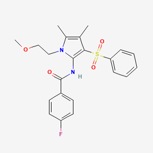 molecular formula C22H23FN2O4S B11303329 4-fluoro-N-[1-(2-methoxyethyl)-4,5-dimethyl-3-(phenylsulfonyl)-1H-pyrrol-2-yl]benzamide 