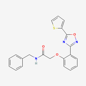 molecular formula C21H17N3O3S B11303511 N-benzyl-2-{2-[5-(thiophen-2-yl)-1,2,4-oxadiazol-3-yl]phenoxy}acetamide 