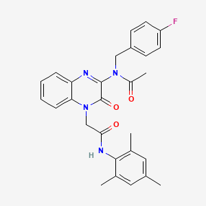 molecular formula C28H27FN4O3 B11303853 N-(4-fluorobenzyl)-N-(3-oxo-4-{2-oxo-2-[(2,4,6-trimethylphenyl)amino]ethyl}-3,4-dihydroquinoxalin-2-yl)acetamide 