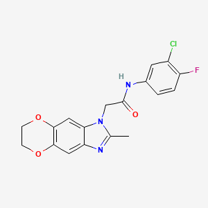 molecular formula C18H15ClFN3O3 B11304563 N-(3-chloro-4-fluorophenyl)-2-(2-methyl-6,7-dihydro-1H-[1,4]dioxino[2,3-f]benzimidazol-1-yl)acetamide 