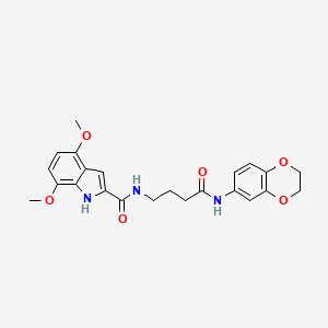 molecular formula C23H25N3O6 B11304684 N-[4-(2,3-dihydro-1,4-benzodioxin-6-ylamino)-4-oxobutyl]-4,7-dimethoxy-1H-indole-2-carboxamide 
