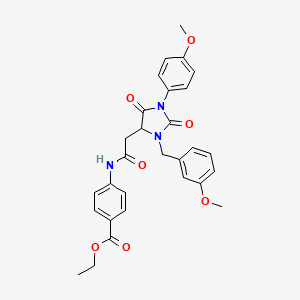molecular formula C29H29N3O7 B11304700 Ethyl 4-({[3-(3-methoxybenzyl)-1-(4-methoxyphenyl)-2,5-dioxoimidazolidin-4-yl]acetyl}amino)benzoate 