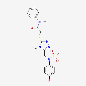 molecular formula C21H24FN5O3S2 B11304782 2-[(4-ethyl-5-{[(4-fluorophenyl)(methylsulfonyl)amino]methyl}-4H-1,2,4-triazol-3-yl)sulfanyl]-N-methyl-N-phenylacetamide 