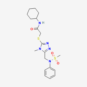 molecular formula C19H27N5O3S2 B11305286 N-cyclohexyl-2-[(4-methyl-5-{[(methylsulfonyl)(phenyl)amino]methyl}-4H-1,2,4-triazol-3-yl)sulfanyl]acetamide 