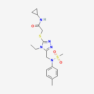 molecular formula C18H25N5O3S2 B11305294 N-cyclopropyl-2-[(4-ethyl-5-{[(4-methylphenyl)(methylsulfonyl)amino]methyl}-4H-1,2,4-triazol-3-yl)sulfanyl]acetamide 