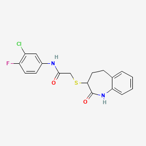 molecular formula C18H16ClFN2O2S B11305819 N-(3-chloro-4-fluorophenyl)-2-[(2-hydroxy-4,5-dihydro-3H-1-benzazepin-3-yl)sulfanyl]acetamide 