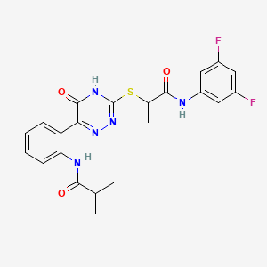 molecular formula C22H21F2N5O3S B11305862 N-{2-[3-({1-[(3,5-difluorophenyl)amino]-1-oxopropan-2-yl}sulfanyl)-5-oxo-4,5-dihydro-1,2,4-triazin-6-yl]phenyl}-2-methylpropanamide 