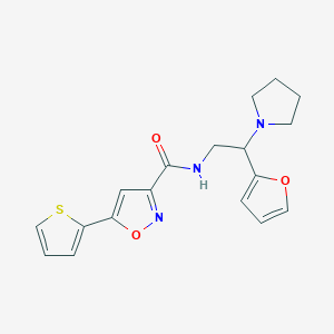 molecular formula C18H19N3O3S B11306408 N-[2-(furan-2-yl)-2-(pyrrolidin-1-yl)ethyl]-5-(thiophen-2-yl)-1,2-oxazole-3-carboxamide 