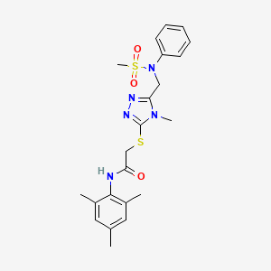 molecular formula C22H27N5O3S2 B11306412 2-[(4-methyl-5-{[(methylsulfonyl)(phenyl)amino]methyl}-4H-1,2,4-triazol-3-yl)sulfanyl]-N-(2,4,6-trimethylphenyl)acetamide 