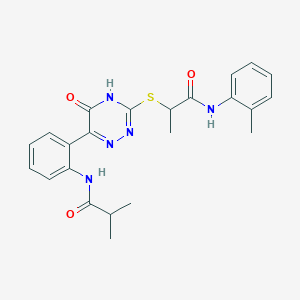 molecular formula C23H25N5O3S B11306543 2-methyl-N-{2-[3-({1-[(2-methylphenyl)amino]-1-oxopropan-2-yl}sulfanyl)-5-oxo-4,5-dihydro-1,2,4-triazin-6-yl]phenyl}propanamide 