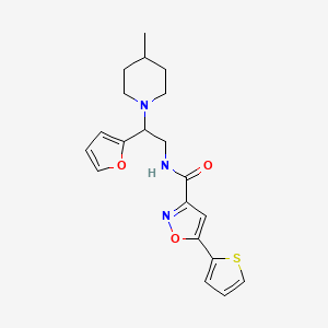 molecular formula C20H23N3O3S B11306629 N-[2-(furan-2-yl)-2-(4-methylpiperidin-1-yl)ethyl]-5-(thiophen-2-yl)-1,2-oxazole-3-carboxamide 