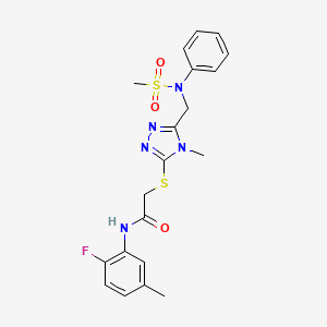 molecular formula C20H22FN5O3S2 B11307872 N-(2-fluoro-5-methylphenyl)-2-[(4-methyl-5-{[(methylsulfonyl)(phenyl)amino]methyl}-4H-1,2,4-triazol-3-yl)sulfanyl]acetamide 