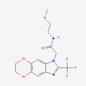 molecular formula C15H16F3N3O4 B11308510 N-(2-methoxyethyl)-2-[2-(trifluoromethyl)-6,7-dihydro-1H-[1,4]dioxino[2,3-f]benzimidazol-1-yl]acetamide 