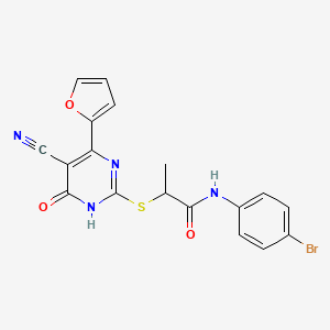 molecular formula C18H13BrN4O3S B11309225 N-(4-Bromophenyl)-2-{[5-cyano-4-(furan-2-YL)-6-oxo-1,6-dihydropyrimidin-2-YL]sulfanyl}propanamide 