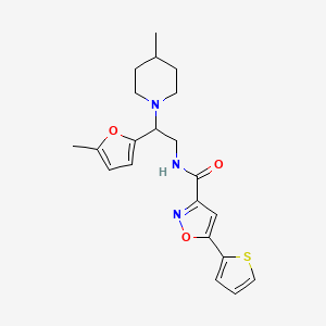 molecular formula C21H25N3O3S B11310088 N-[2-(5-methylfuran-2-yl)-2-(4-methylpiperidin-1-yl)ethyl]-5-(thiophen-2-yl)-1,2-oxazole-3-carboxamide 