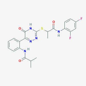 molecular formula C22H21F2N5O3S B11310284 N-{2-[3-({1-[(2,4-difluorophenyl)amino]-1-oxopropan-2-yl}sulfanyl)-5-oxo-4,5-dihydro-1,2,4-triazin-6-yl]phenyl}-2-methylpropanamide 