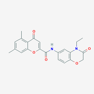 molecular formula C22H20N2O5 B11310300 N-(4-ethyl-3-oxo-3,4-dihydro-2H-1,4-benzoxazin-6-yl)-5,7-dimethyl-4-oxo-4H-chromene-2-carboxamide 