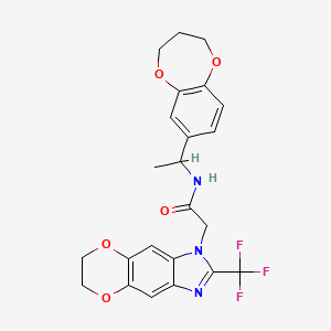 molecular formula C23H22F3N3O5 B11310442 N-[1-(3,4-dihydro-2H-1,5-benzodioxepin-7-yl)ethyl]-2-[2-(trifluoromethyl)-6,7-dihydro-1H-[1,4]dioxino[2,3-f]benzimidazol-1-yl]acetamide 