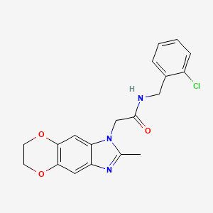 molecular formula C19H18ClN3O3 B11310668 N-(2-chlorobenzyl)-2-(2-methyl-6,7-dihydro-1H-[1,4]dioxino[2,3-f]benzimidazol-1-yl)acetamide 