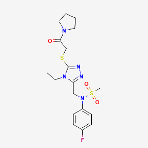 molecular formula C18H24FN5O3S2 B11311353 N-[(4-ethyl-5-{[2-oxo-2-(pyrrolidin-1-yl)ethyl]sulfanyl}-4H-1,2,4-triazol-3-yl)methyl]-N-(4-fluorophenyl)methanesulfonamide 