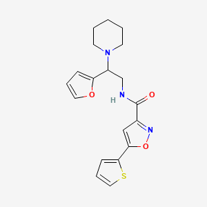 molecular formula C19H21N3O3S B11311381 N-[2-(furan-2-yl)-2-(piperidin-1-yl)ethyl]-5-(thiophen-2-yl)-1,2-oxazole-3-carboxamide 