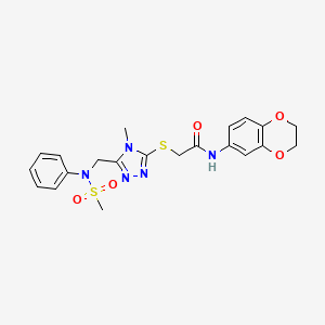 molecular formula C21H23N5O5S2 B11311555 N-(2,3-dihydro-1,4-benzodioxin-6-yl)-2-[(4-methyl-5-{[(methylsulfonyl)(phenyl)amino]methyl}-4H-1,2,4-triazol-3-yl)sulfanyl]acetamide 