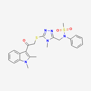 molecular formula C23H25N5O3S2 B11311709 N-[(5-{[2-(1,2-dimethyl-1H-indol-3-yl)-2-oxoethyl]sulfanyl}-4-methyl-4H-1,2,4-triazol-3-yl)methyl]-N-phenylmethanesulfonamide 