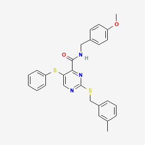 molecular formula C27H25N3O2S2 B11311742 N-(4-methoxybenzyl)-2-[(3-methylbenzyl)sulfanyl]-5-(phenylsulfanyl)pyrimidine-4-carboxamide 