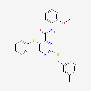 molecular formula C26H23N3O2S2 B11311795 N-(2-methoxyphenyl)-2-[(3-methylbenzyl)sulfanyl]-5-(phenylsulfanyl)pyrimidine-4-carboxamide 