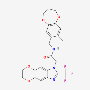 molecular formula C23H22F3N3O5 B11311876 N-[(8-methyl-3,4-dihydro-2H-1,5-benzodioxepin-7-yl)methyl]-2-[2-(trifluoromethyl)-6,7-dihydro-1H-[1,4]dioxino[2,3-f]benzimidazol-1-yl]acetamide 