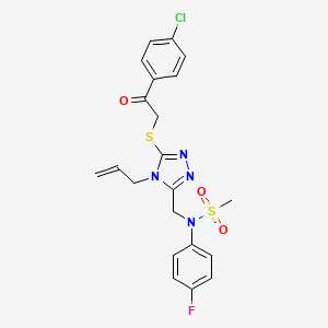 molecular formula C21H20ClFN4O3S2 B11312441 N-[(5-{[2-(4-Chlorophenyl)-2-oxoethyl]sulfanyl}-4-(prop-2-EN-1-YL)-4H-1,2,4-triazol-3-YL)methyl]-N-(4-fluorophenyl)methanesulfonamide 