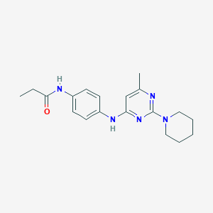 molecular formula C19H25N5O B11312566 N-(4-((6-methyl-2-(piperidin-1-yl)pyrimidin-4-yl)amino)phenyl)propionamide 