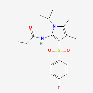 molecular formula C18H23FN2O3S B11312858 N-{3-[(4-fluorophenyl)sulfonyl]-4,5-dimethyl-1-(propan-2-yl)-1H-pyrrol-2-yl}propanamide 