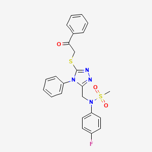 molecular formula C24H21FN4O3S2 B11312983 N-(4-fluorophenyl)-N-({5-[(2-oxo-2-phenylethyl)sulfanyl]-4-phenyl-4H-1,2,4-triazol-3-yl}methyl)methanesulfonamide 