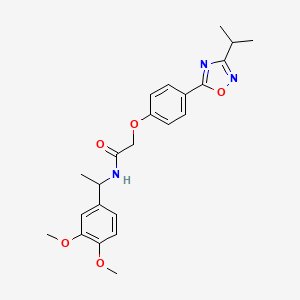 molecular formula C23H27N3O5 B11313251 N-[1-(3,4-dimethoxyphenyl)ethyl]-2-{4-[3-(propan-2-yl)-1,2,4-oxadiazol-5-yl]phenoxy}acetamide 