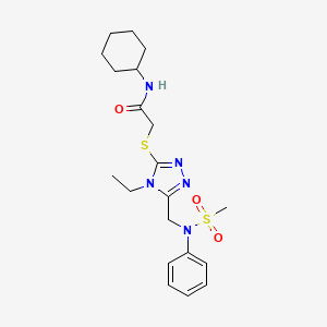 molecular formula C20H29N5O3S2 B11313450 N-cyclohexyl-2-[(4-ethyl-5-{[(methylsulfonyl)(phenyl)amino]methyl}-4H-1,2,4-triazol-3-yl)sulfanyl]acetamide 